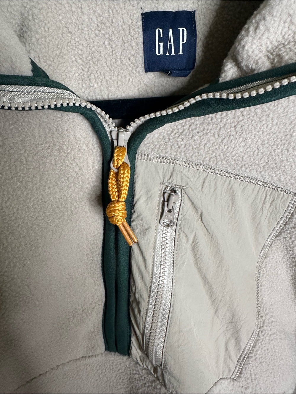 GAP Beige Fleece Jacket with Dark Green Trim - Picture 3 of 7